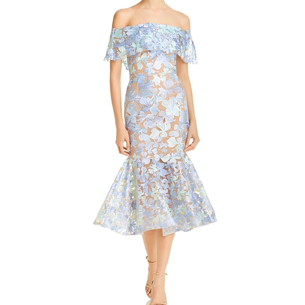 NWT Bronx and Banco Butterfly Dress- Off the Shoulder Mermaid Midi - S